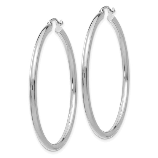 14K White Gold 2.5x45mm Polished Round Tube Hoop Earrings