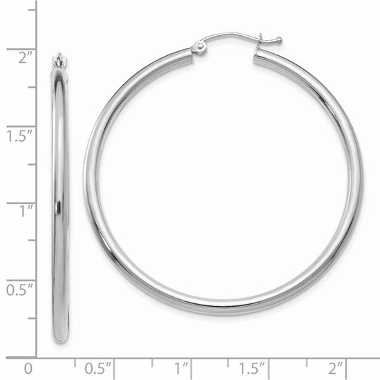 14K White Gold 2.5x45mm Polished Round Tube Hoop Earrings