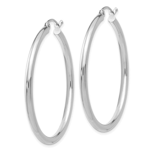 14K White Gold 2.5x40mm Polished Round Tube Hoop Earrings