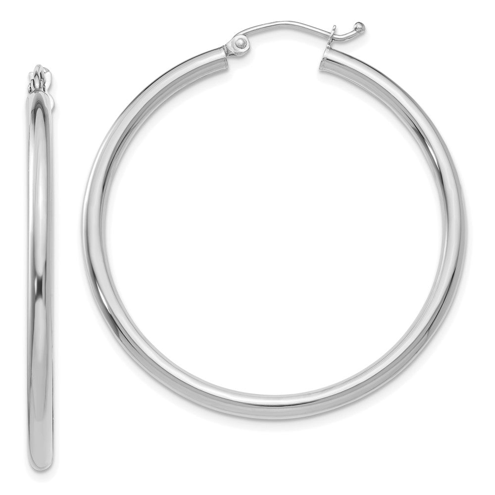 14K White Gold 2.5x40mm Polished Round Tube Hoop Earrings