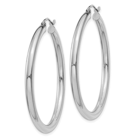 14K White Gold 3x40mm Polished Tube Hoop Earrings
