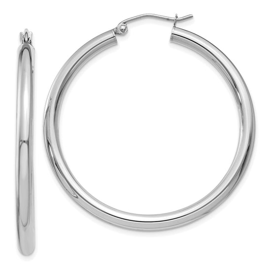 14K White Gold 3x40mm Polished Tube Hoop Earrings