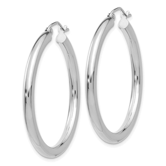 14K White Gold 3x35mm Polished Tube Hoop Earrings