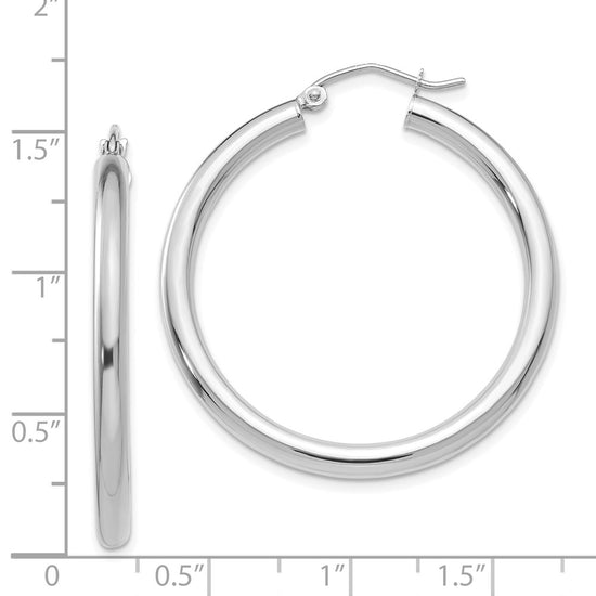 14K White Gold 3x35mm Polished Tube Hoop Earrings