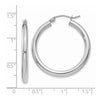 14K White Gold 3x30mm Polished Tube Hoop Earrings