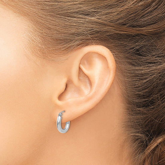 14K White Gold 3x14mm Polished Tube Hoop Earrings