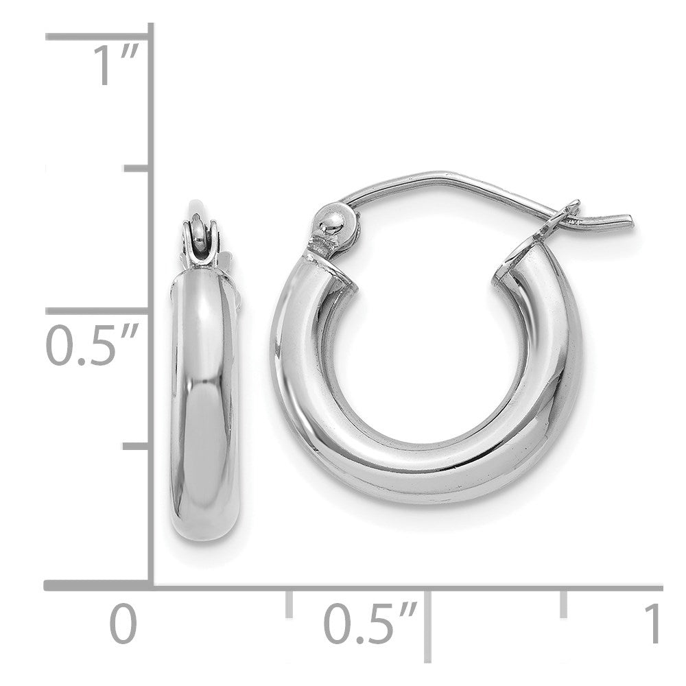 14K White Gold 3x14mm Polished Tube Hoop Earrings