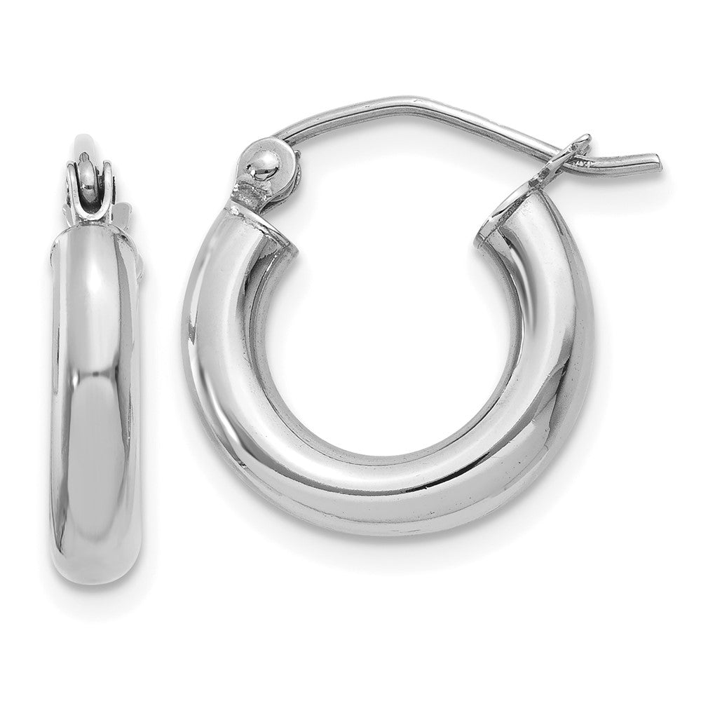 14K White Gold 3x14mm Polished Tube Hoop Earrings