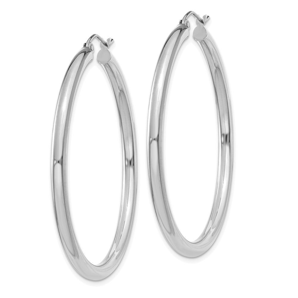 14K White Gold 3x45mm Polished Tube Hoop Earrings