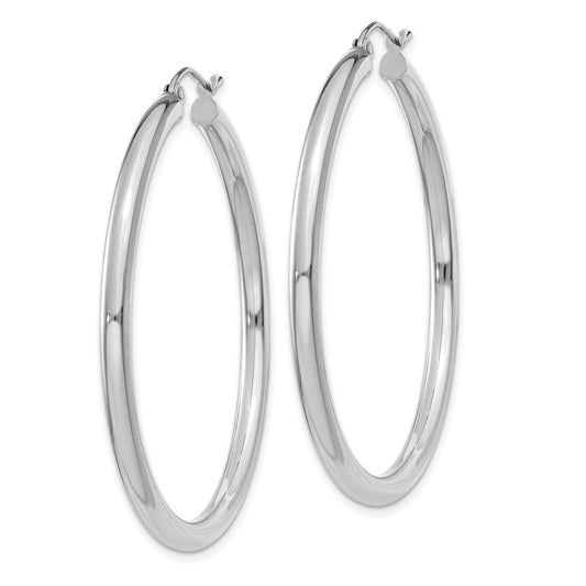 14K White Gold 3x45mm Polished Tube Hoop Earrings