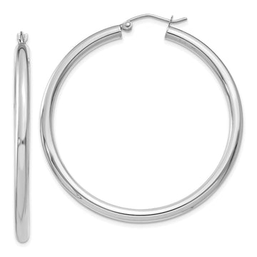 14K White Gold 3x45mm Polished Tube Hoop Earrings