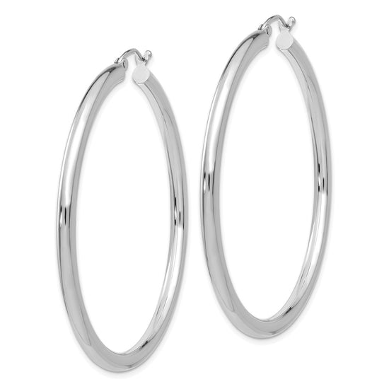 14K White Gold 3x50mm Polished Tube Hoop Earrings