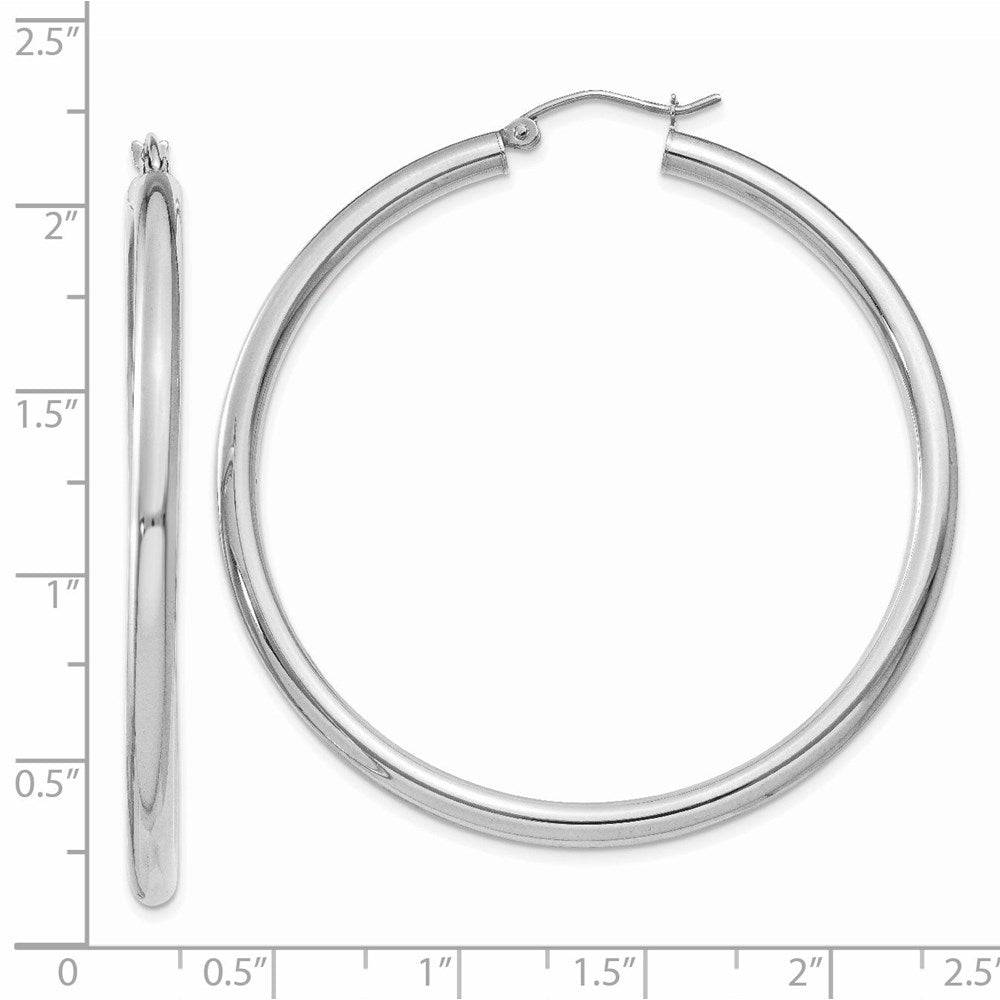 14K White Gold 3x50mm Polished Tube Hoop Earrings