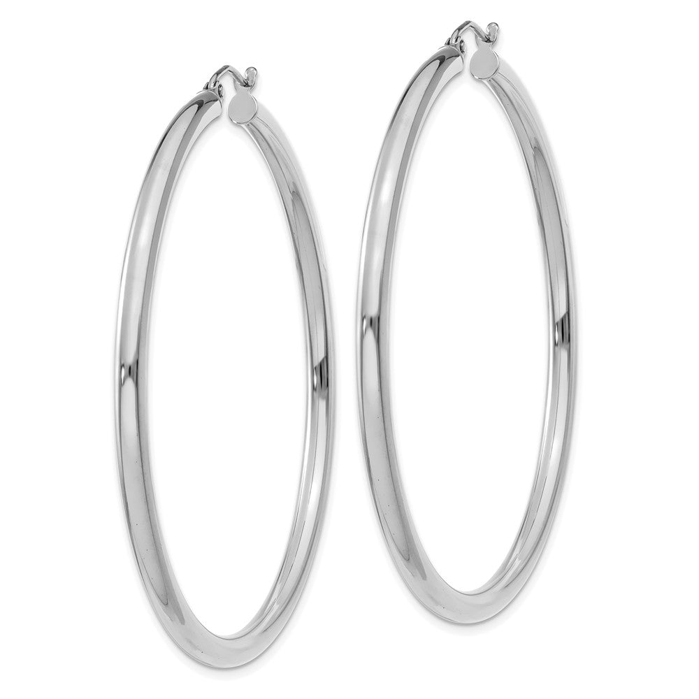 14K White Gold 3x55mm Polished Tube Hoop Earrings