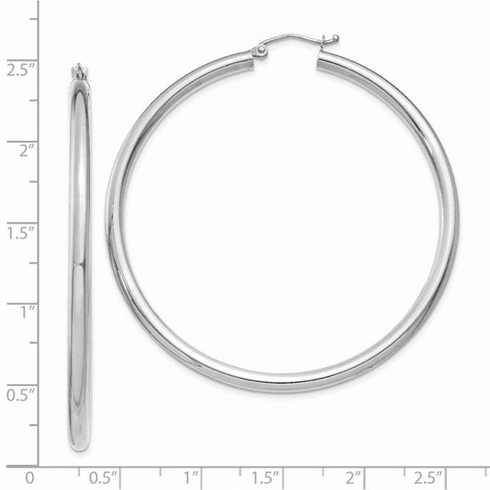 14K White Gold 3x55mm Polished Tube Hoop Earrings
