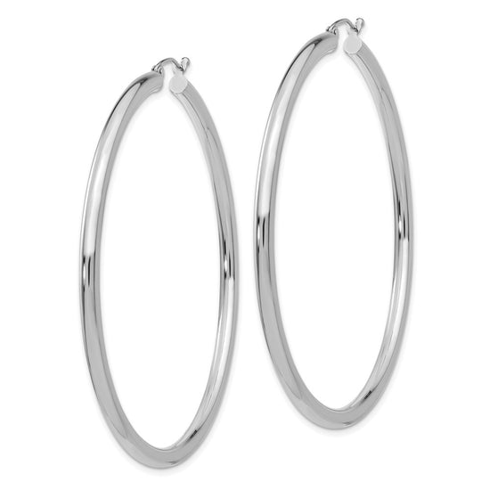 14K White Gold 3x60mm Polished Tube Hoop Earrings