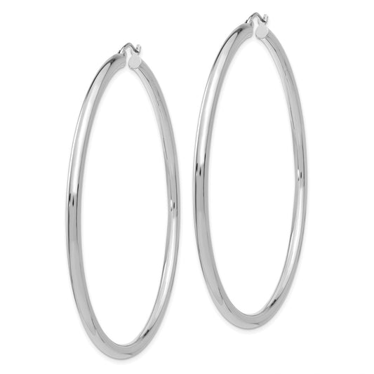 14K White Gold 3x65mm Polished Tube Hoop Earrings