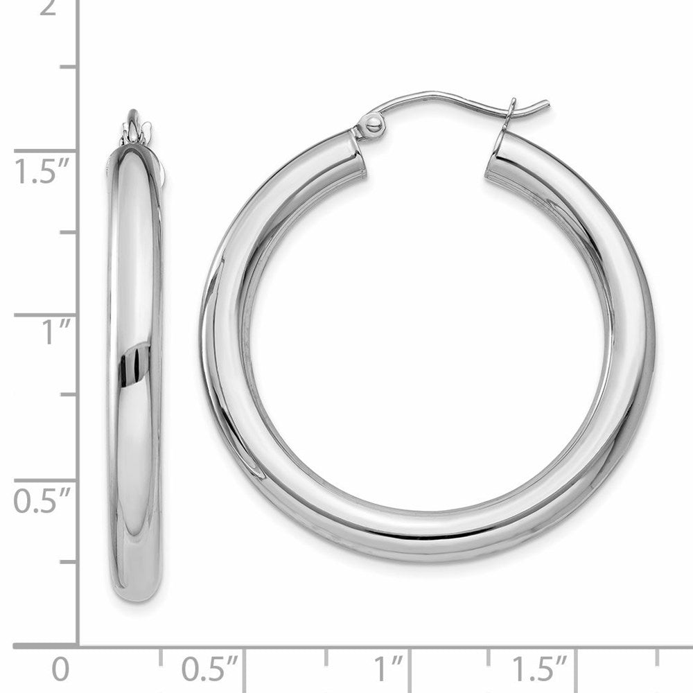 14K White Gold 4x35mm Polished Tube Hoop Earrings