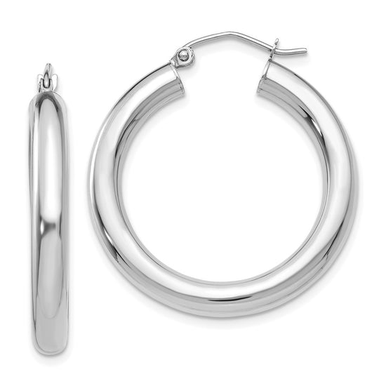 14K White Gold 4x30mm Polished Tube Hoop Earrings