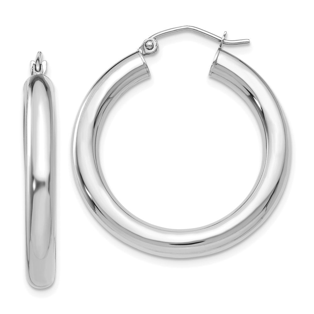 14K White Gold 4x30mm Polished Tube Hoop Earrings