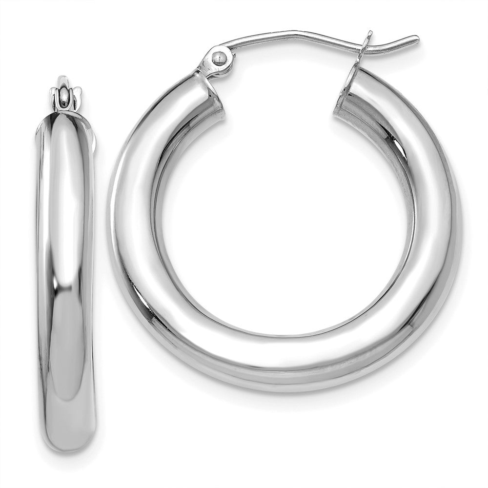 14K White Gold 4x25mm Polished Tube Hoop Earrings