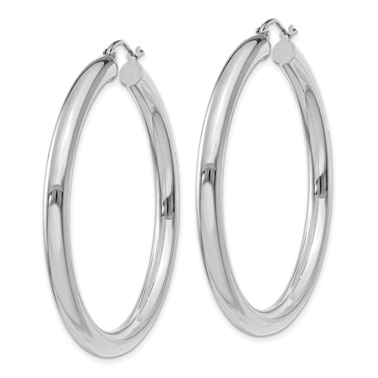 14K White Gold 4x45mm Polished Tube Hoop Earrings