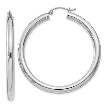 14K White Gold 4x45mm Polished Tube Hoop Earrings