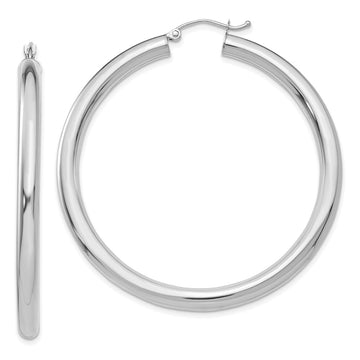 14K White Gold 4x50mm Polished Tube Hoop Earrings