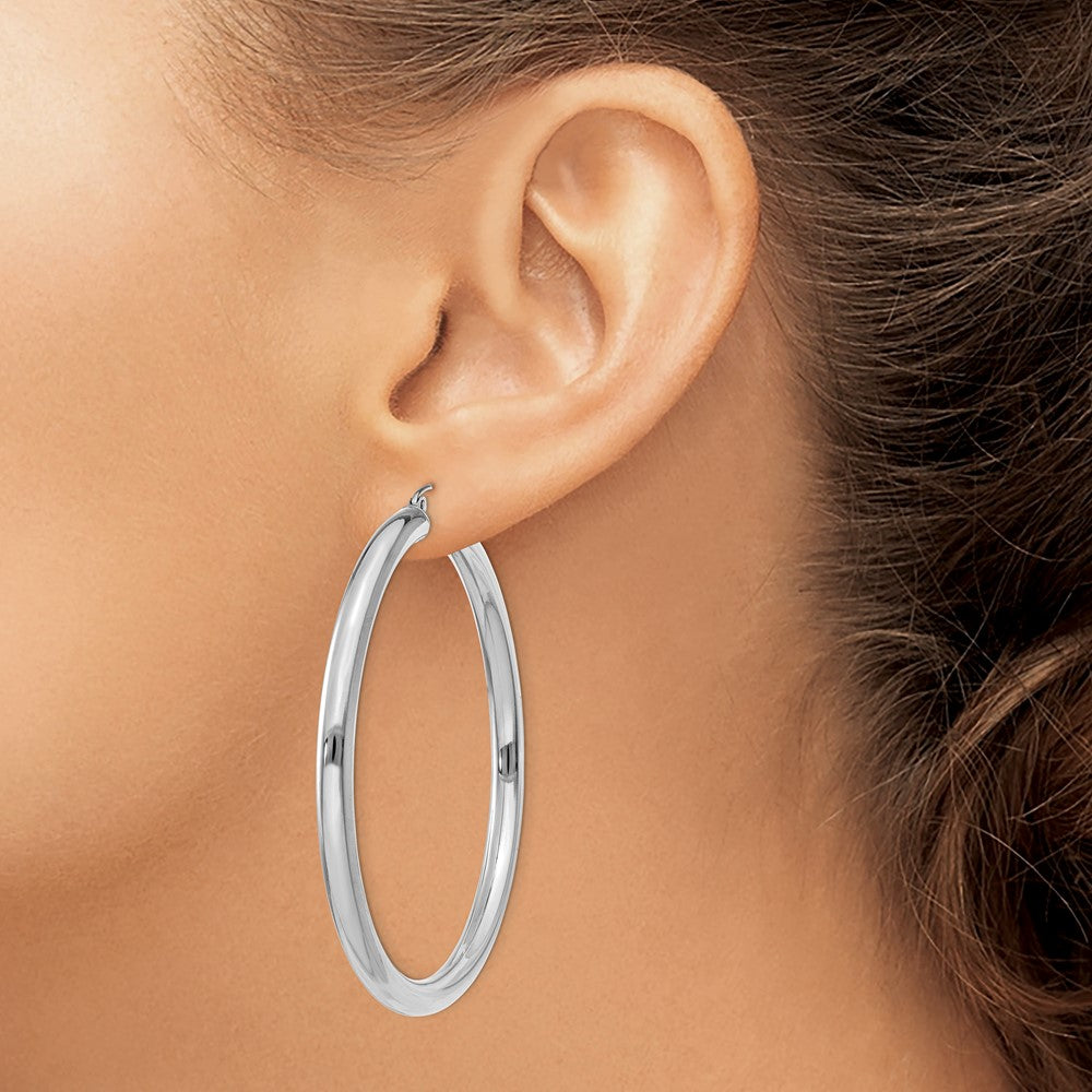 14K White Gold 4x55mm Polished Tube Hoop Earrings