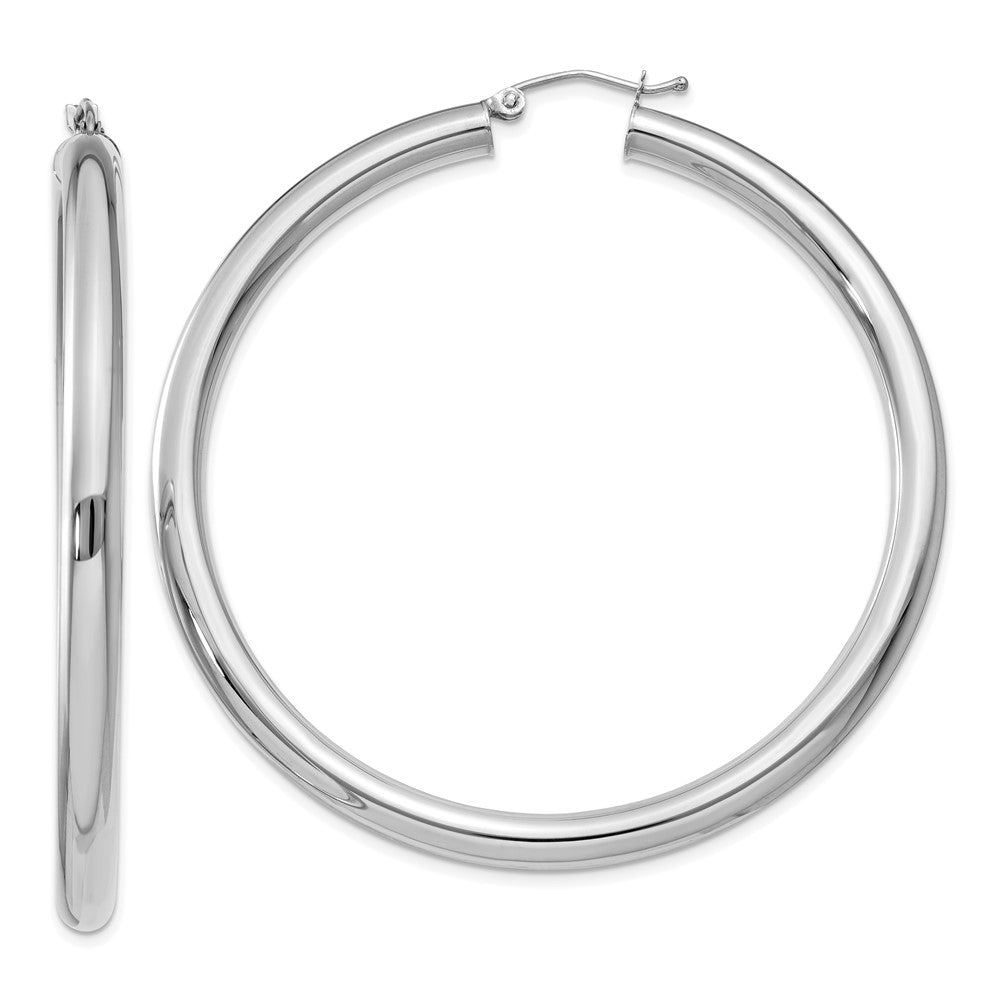 14K White Gold 4x55mm Polished Tube Hoop Earrings