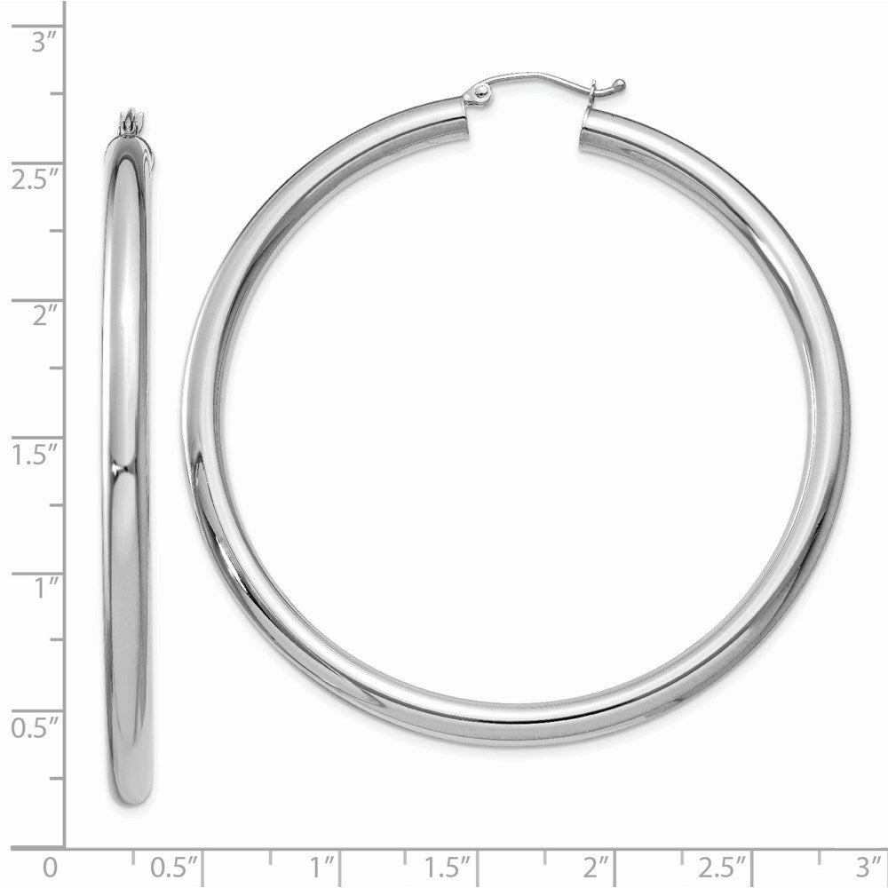14K White Gold 4x60mm Polished Tube Hoop Earrings