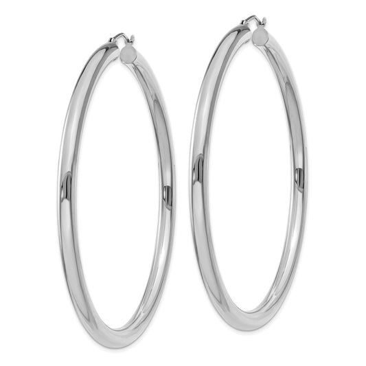 14K White Gold 4x65mm Polished Tube Hoop Earrings