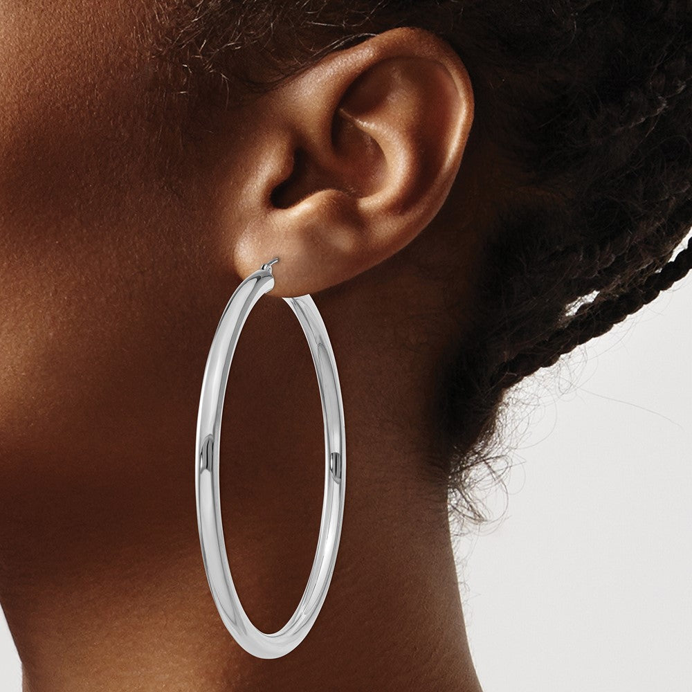 14K White Gold 4x65mm Polished Tube Hoop Earrings