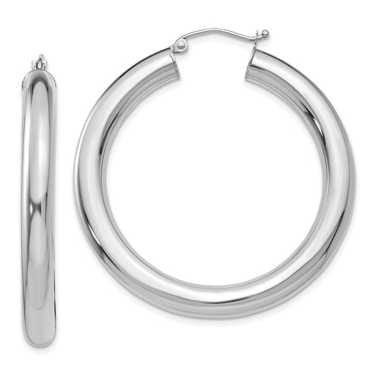 14k White Gold 5x40mm Polished Tube Hoop Earrings