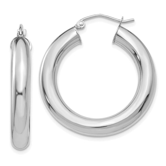 14k White Gold 5x30mm Polished Lightweight Hoop Earrings