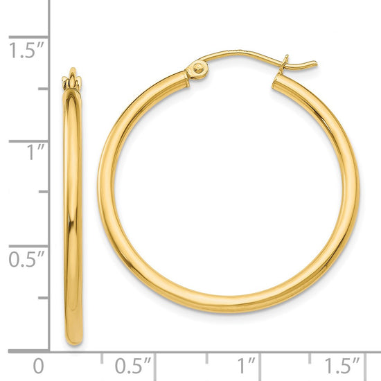 14k 2x30mm Polished Tube Hoop Earrings