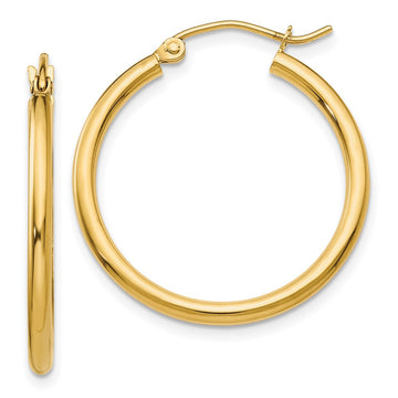 14k 2x25mm Polished Tube Hoop Earrings