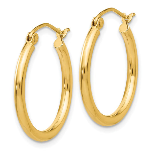 14k 2x20mm Polished Tube Hoop Earrings