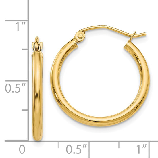 14k 2x20mm Polished Tube Hoop Earrings