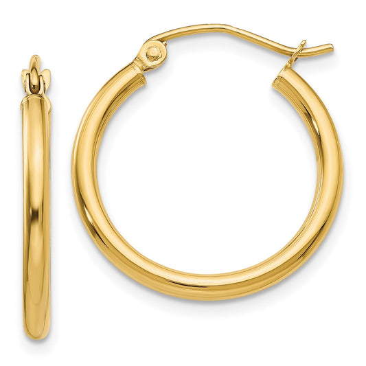 14k 2x20mm Polished Tube Hoop Earrings