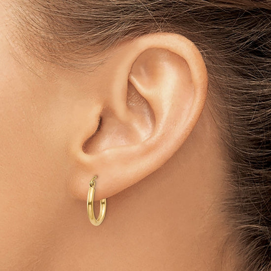 14k 2x15mm Polished Tube Hoop Earrings