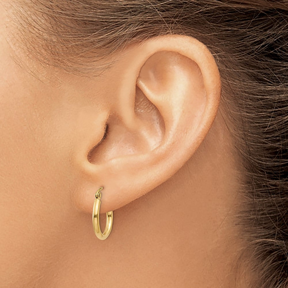 14k 2x15mm Polished Tube Hoop Earrings