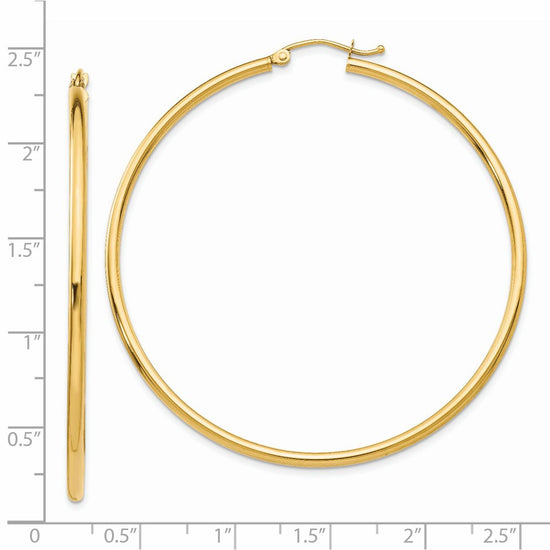 14k 2x55mm Polished Tube Hoop Earrings
