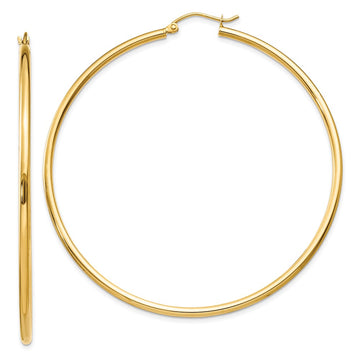 14k 2x60mm Polished Tube Hoop Earrings