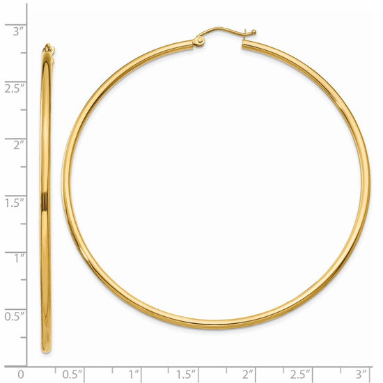 14k 2x65mm Polished Tube Hoop Earrings