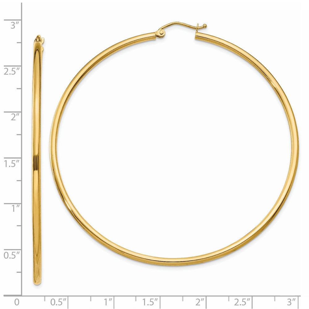 14k 2x65mm Polished Tube Hoop Earrings