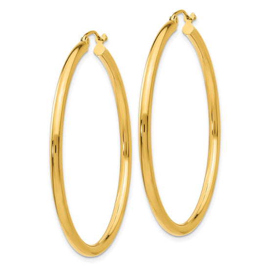 14K 2.5x45mm Polished Round Tube Hoop Earrings