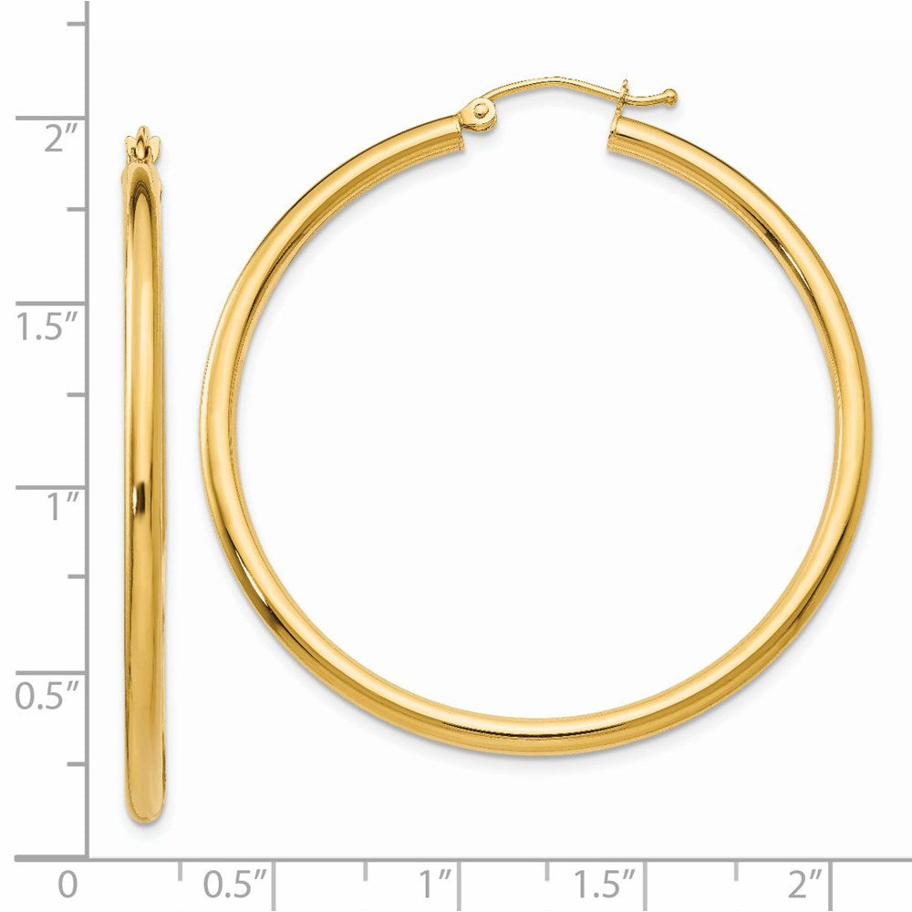 14K 2.5x45mm Polished Round Tube Hoop Earrings