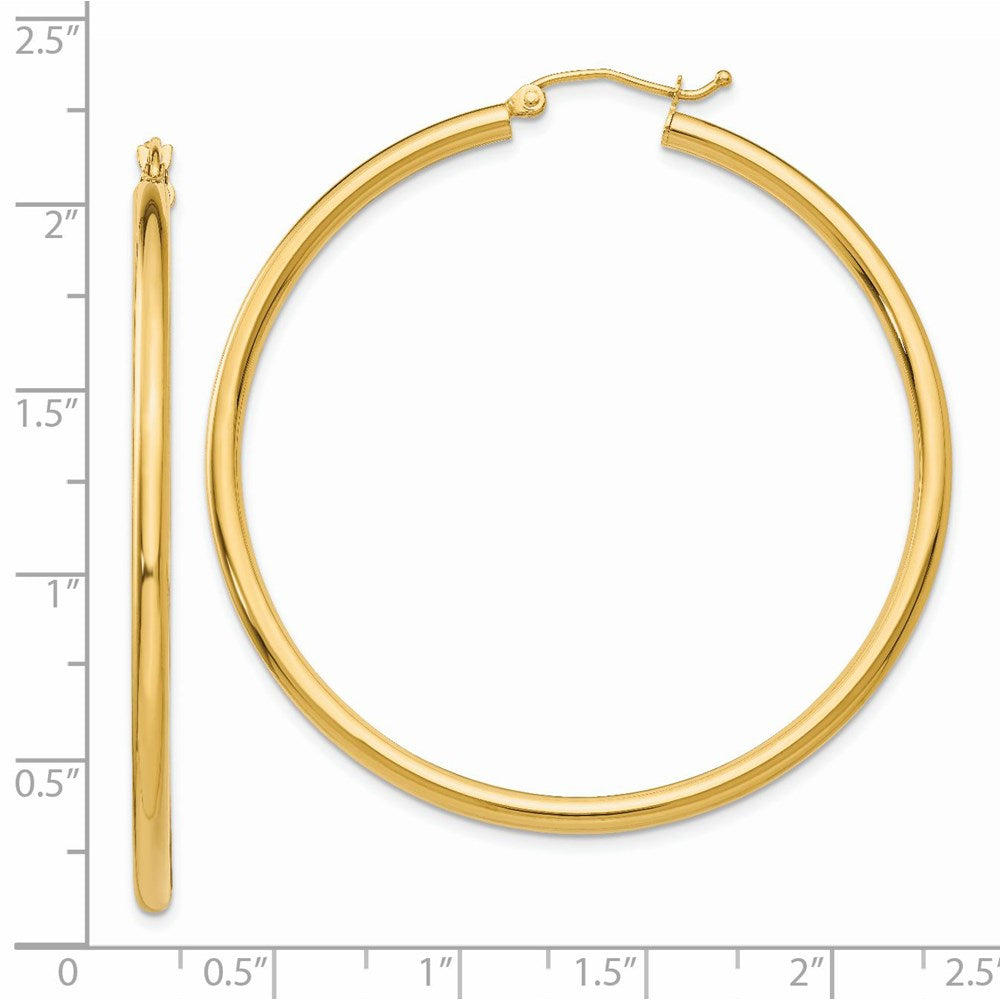 14K 2.5x50mm Polished Round Tube Hoop Earrings