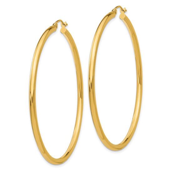 14K 2.5x55mm Polished Round Tube Hoop Earrings